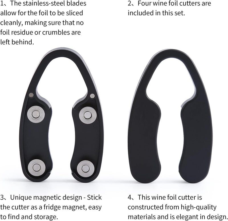 OHMAXHO 4 Pack Magnetic Wine Foil Cutter Tool,4 Stainless Blades Foil Remover for Wine Bottles,Removes Foil Top Effortlessly,Wine Bottle Opener Accessory,Gift for Wine Lovers,Black - Image 3
